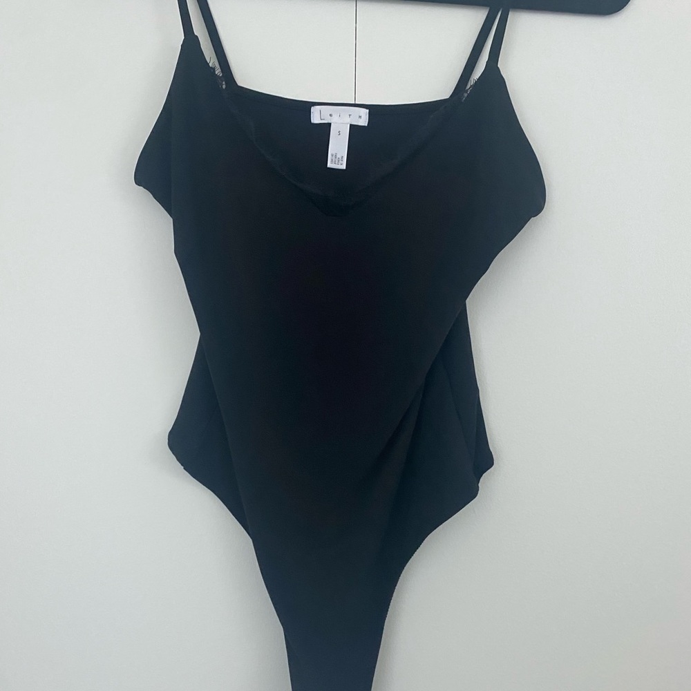 Black Bodysuit with Lace Trim